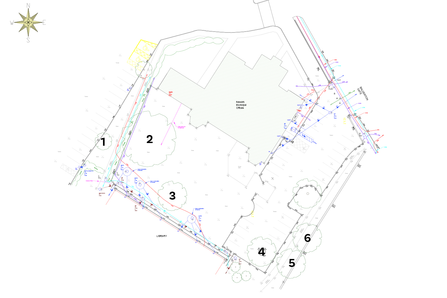 A map of the scheduled tree maintenance at the Library Gardens