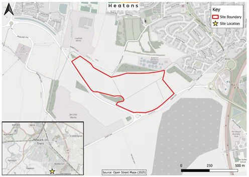 Map outlining the section on Middlebeck Way the planning application is referring to