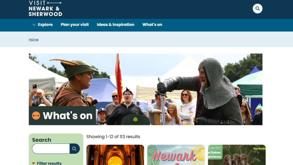 Visit Newark and Sherwood Whats On page
