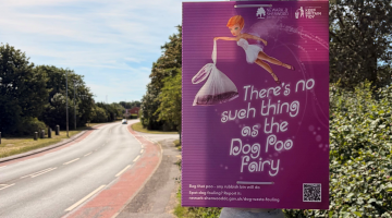 There is no such thing as a dog poo fairy sign up on a lamp post on a sunny day